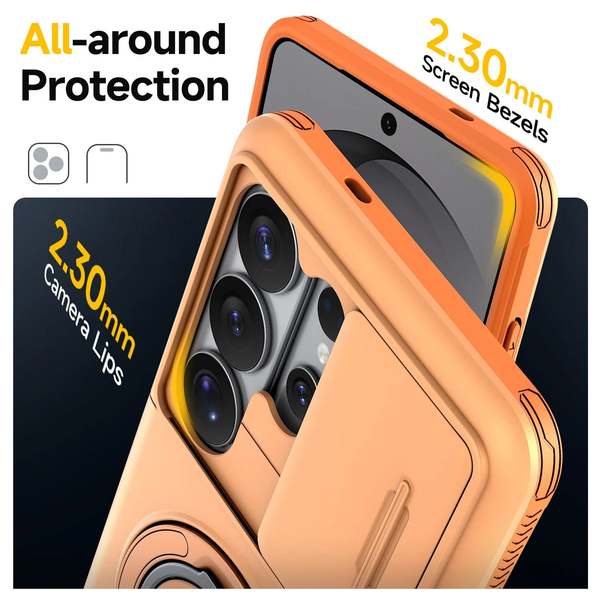 Case For Samsung Galaxy S26 S25 S24 S23 S22 Ultra Plus S25FE S24FE Funda Slide Camera Protect Ring Holder With Card Armor Cover