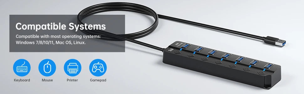 USB Hub 3.0 Multiprise USB High Speed Splitter 7 Port 5Gbps Hub Power Adapter with Switch Long Cable with Multiple Expander Hub