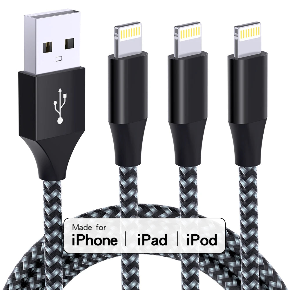 LAIHONEN MFi Certified 1PC/3PCS 10FT USB‑A to Lightning Cable Fast Charging Data Cord for iPhone 14 13 12 X XR