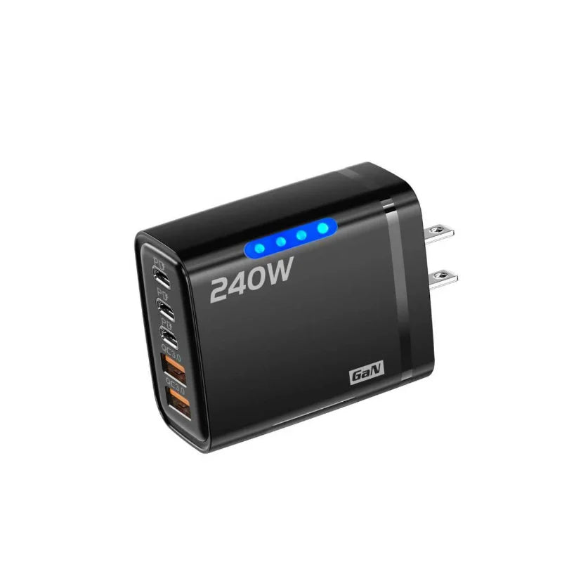 240W GaN Desktop Charger 5 in 1 USB Type-C Charger 120W Type To TypeC Cable Fast Charging Wall Charger For IPhone Xiaomi