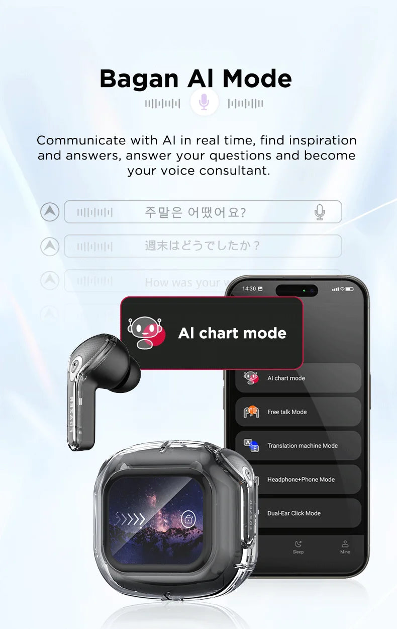 Low Latency Earphones ERAZER XP16 Wireless Earbuds AI Translation High-definition LCD Display For Music Sports Gaming Office