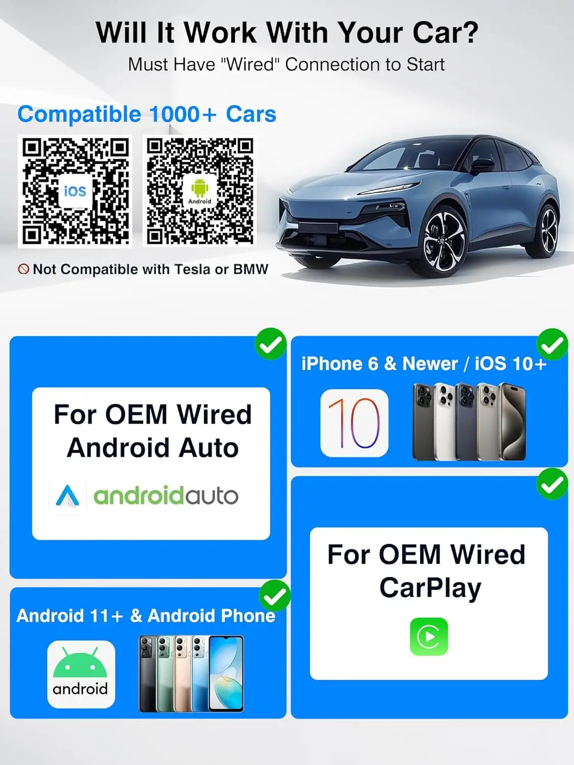 2026 Upgraded 2-in-1 Wireless CarPlay Adapter for iPhone & Android Auto, Plug and Play Wired to Wireless Dongle with Fast Auto-C
