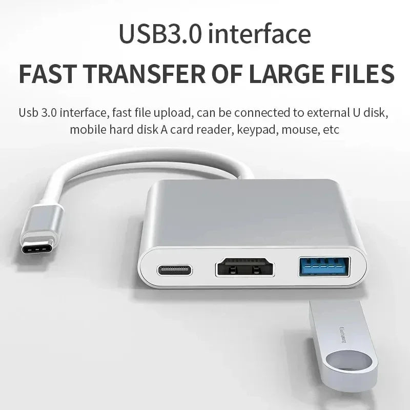 3-in-1 USB C Hub 100W Power Delivery USB 3.0 with 4K HDMI-Compatible for MacBook Chromebook Steam Deck - Stable HUB Adapter
