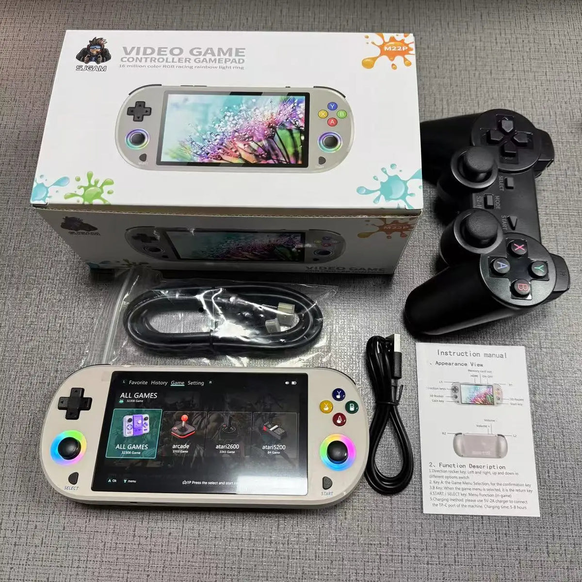 New 128GB M22 Pro Portable Pocket Retro Handheld Video Game Console 5.0 Inch IPS Screen 1920*1080 Display Support LINUX Emelec