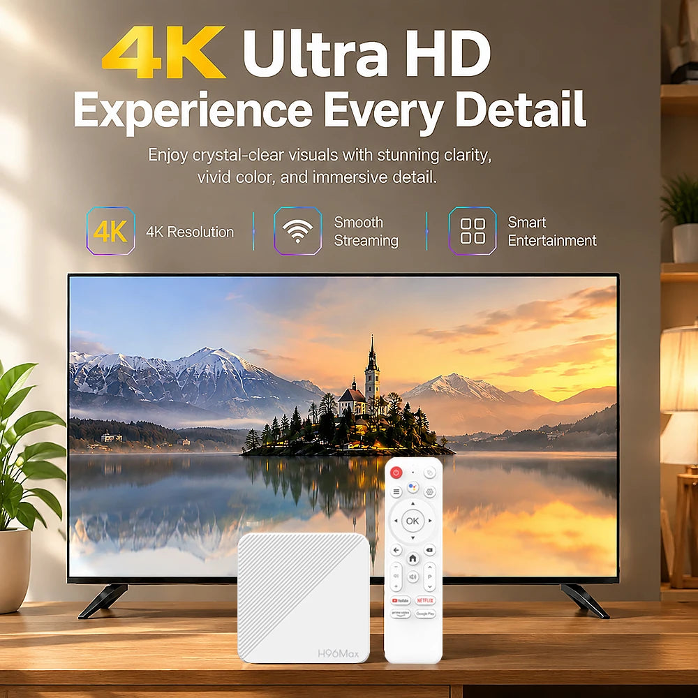 H96 MAX RK3518B Smart TV Box Android 14 4K UHD WiFi6 Bluetooth 5.4 Google Voice Remote Quad Core Media Player Set Top Box