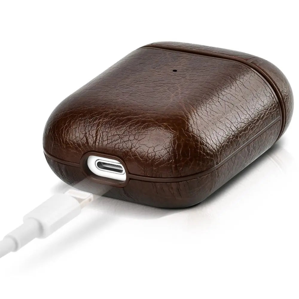 PU Leather Earphone Case for AirPods 1/2 Gen Earbuds Cover Wireless Headphone Protective Shell with Carabiner