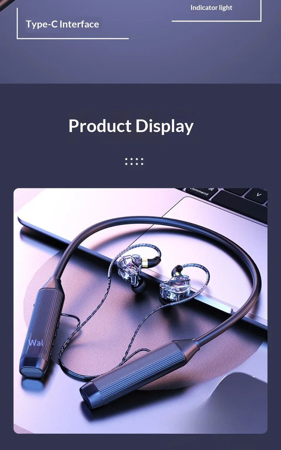 In-Ear Comfortable Wear Earphone Neck-hung Wireless Bluetooth Headphone Ultra-Long Battery Life Noise Cancellation Earbuds