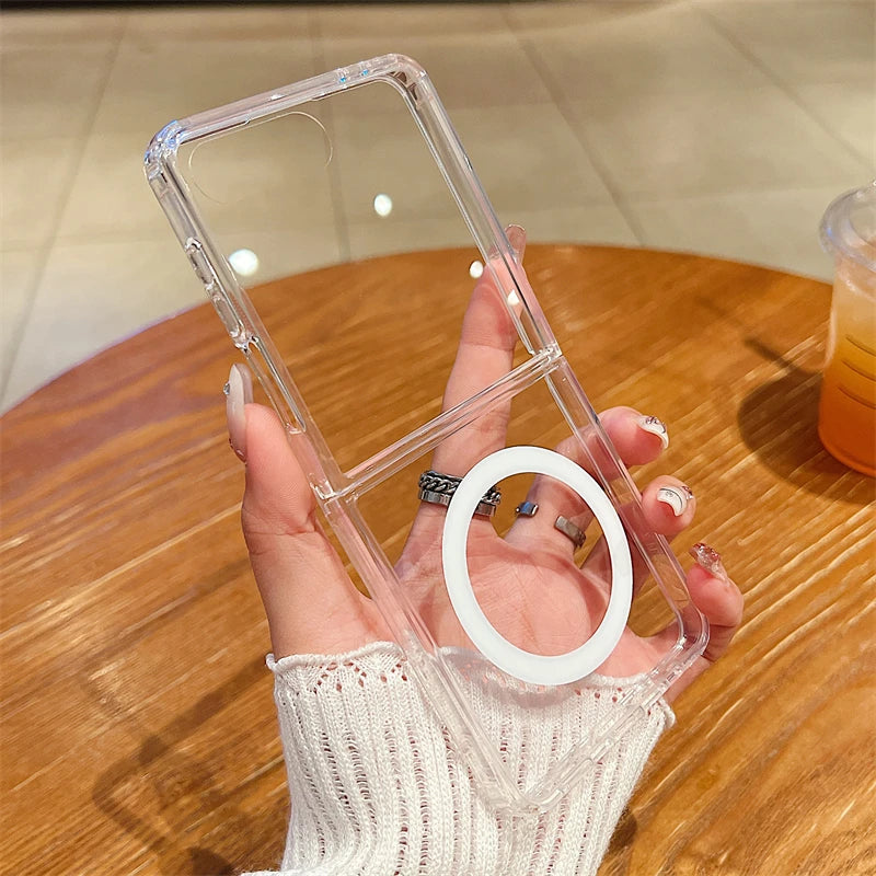 Clear Acrylic For Magsafe Magnetic Wireless Charge Case For Samsung Z Flip Z Fold 7 6 5 4 3 ZFlip7 Flip6 Shockproof Bumper Cover