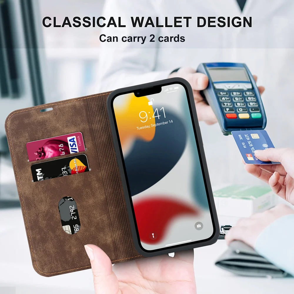 For Magsafe Wallet Leather Flip Case For iPhone 12 13 14 15 16 Pro Max mini Magnetic Wireless Charging Book Folio Cover