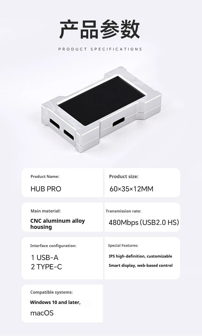 HMLAB ZNEO Gaming USB Hub - 2-to-3 Port, 8K Hz, Independent Power, With Screen, Trendy for Gaming Ambience Desk Setup