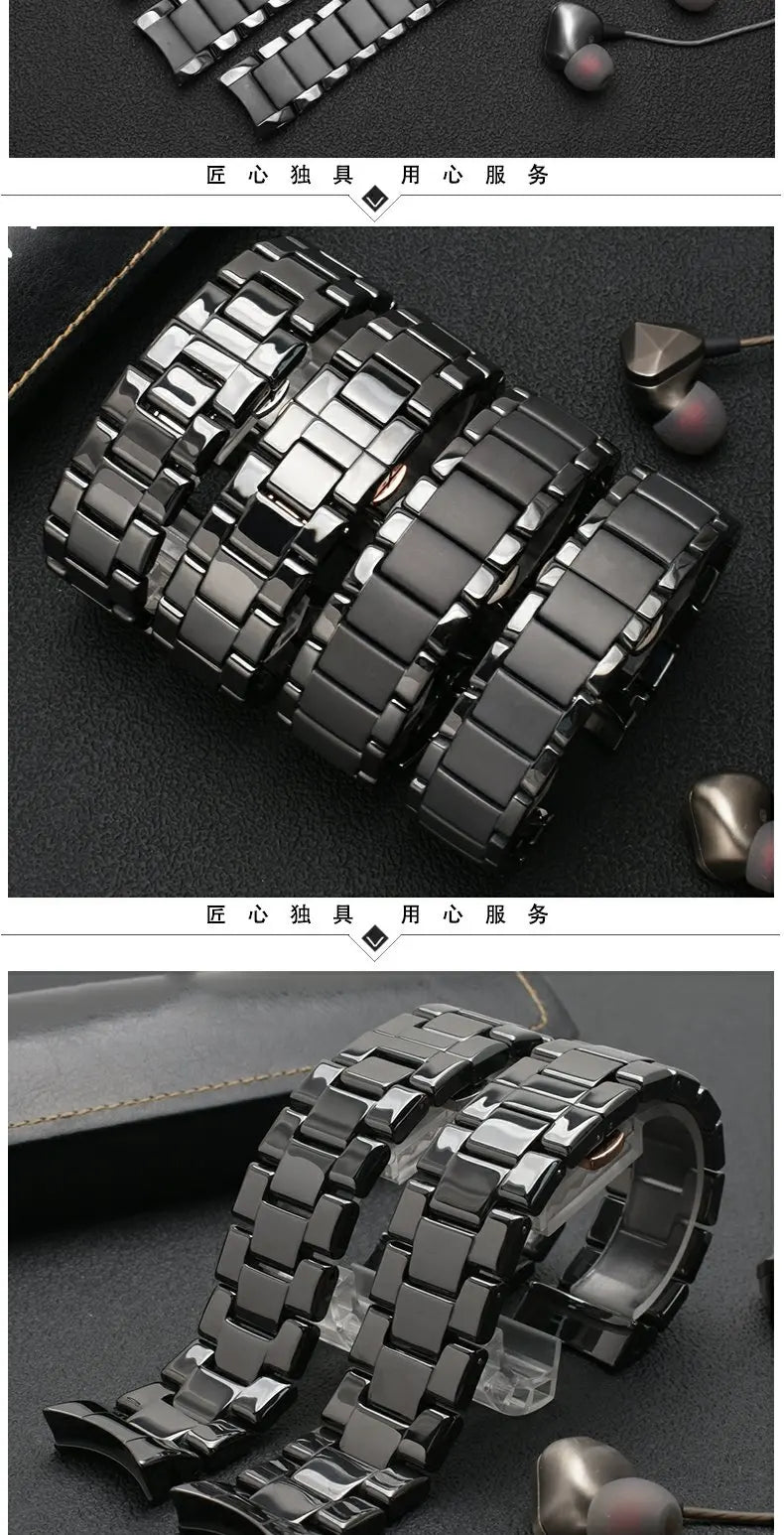 High quality Ceramic case watchband for Armani watch AR1451 AR1452 AR1400 AR1410 AR1421 AR1440 Men's black strap accessories