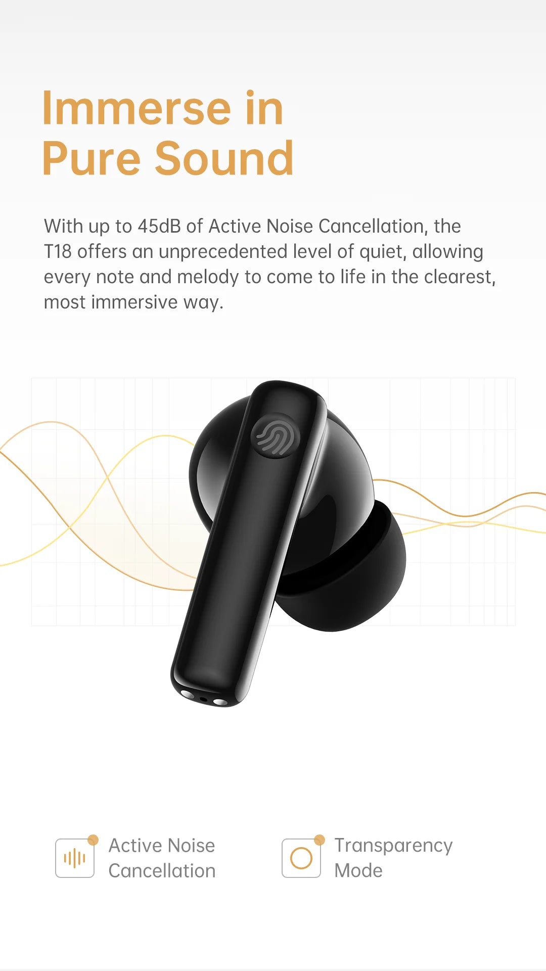Black Shark T18 Wireless Earphones, Bluetooth 5.3 ANC TWS Earbuds, ENC Call 40h Playback Battery Level Display Hi-Fi Audio IP54