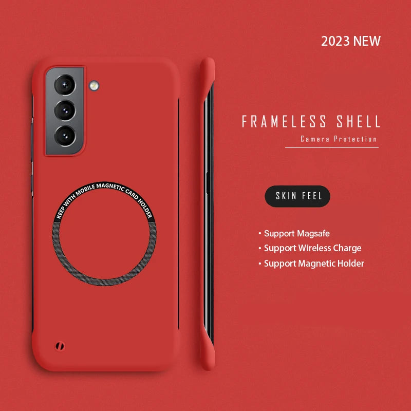 Hard PC Frameless Magnetic Phone Case For Samsung Galaxy S23 S22 S21 S20 FE Plus NOTE 20 S24 Ultra Magsafe Matte Thin Cover