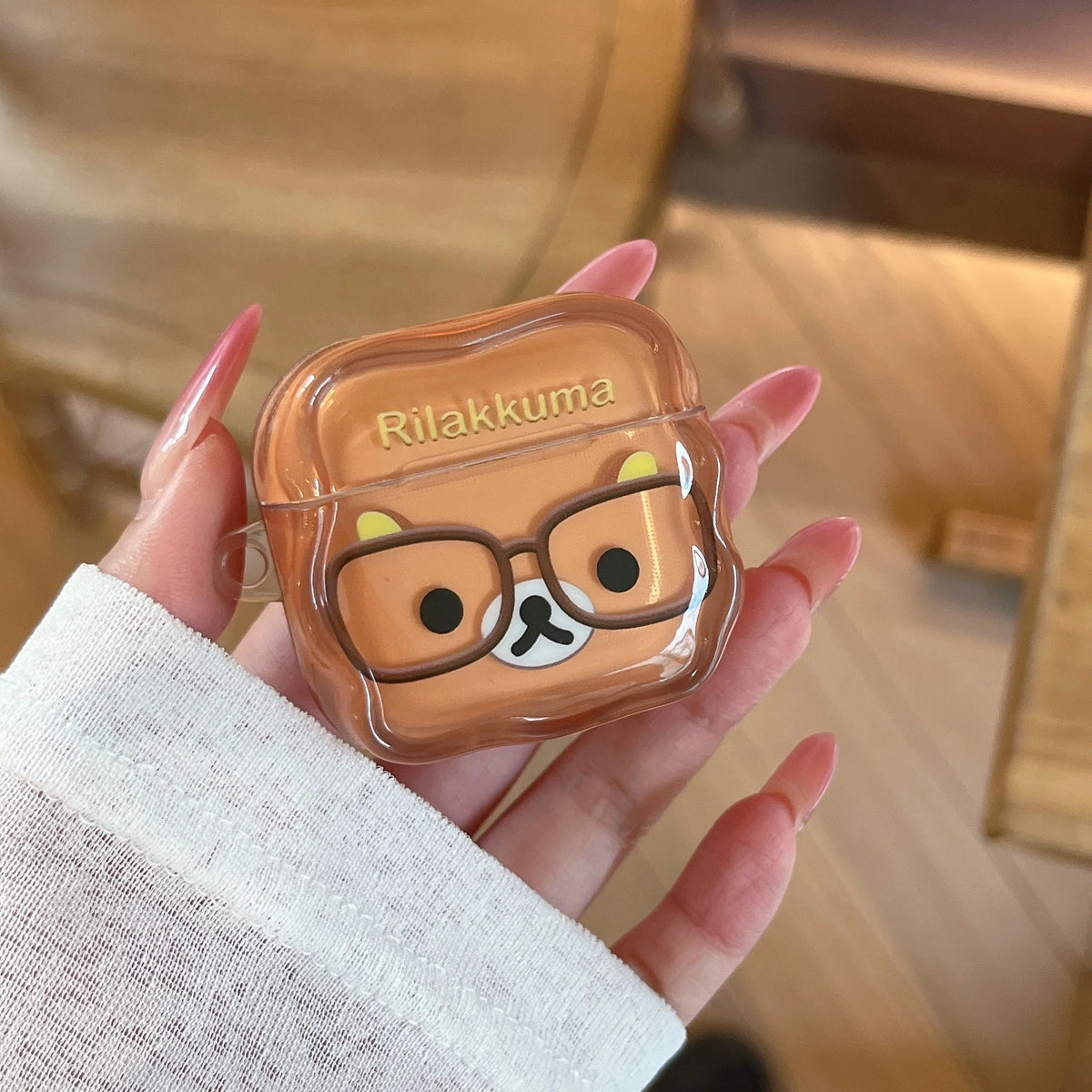 Korean Cute Rilakkuma Glasses Clear AirPods Case with Keychain for AirPods 1 2 3 4 Pro 2 Pro 3 Cute Shockproof Protective Cover