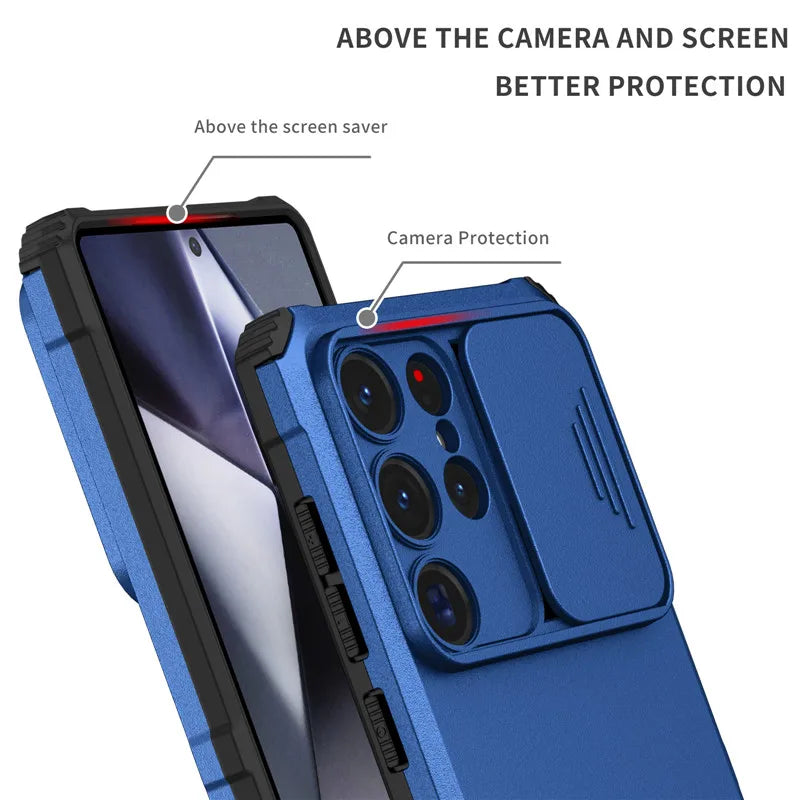 Shockproof Armor Funda For Samsung Galaxy S20 FE S21 S22 S23 S24 Plus Note 20 S25 Edge S26 Ultra 5G Slide Lens Protect Case