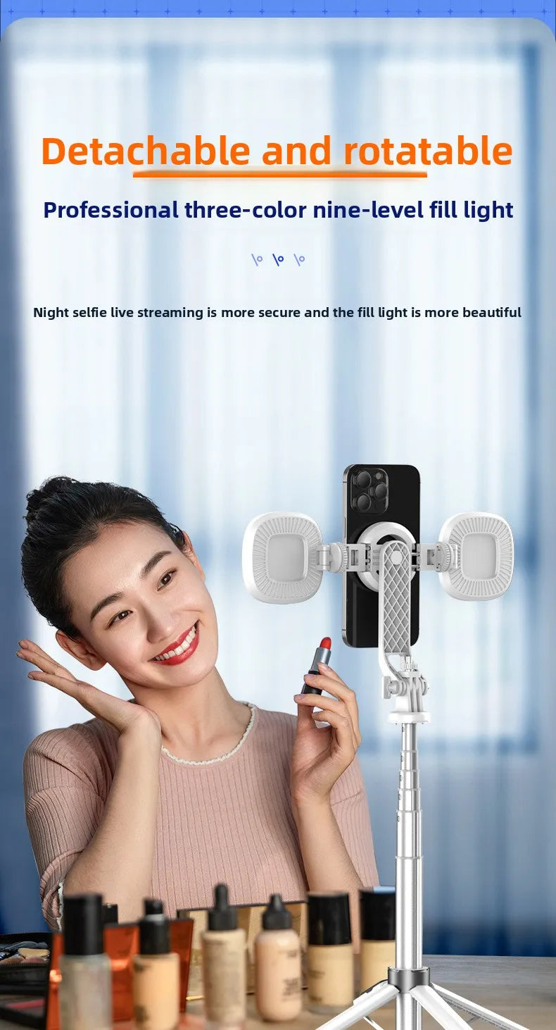 P135 Magnetic Bluetooth Selfie Stick Tripod, Universal Phone Floor Stand with 4-Leg Stable Base, Wireless Remote Photo Shooting,