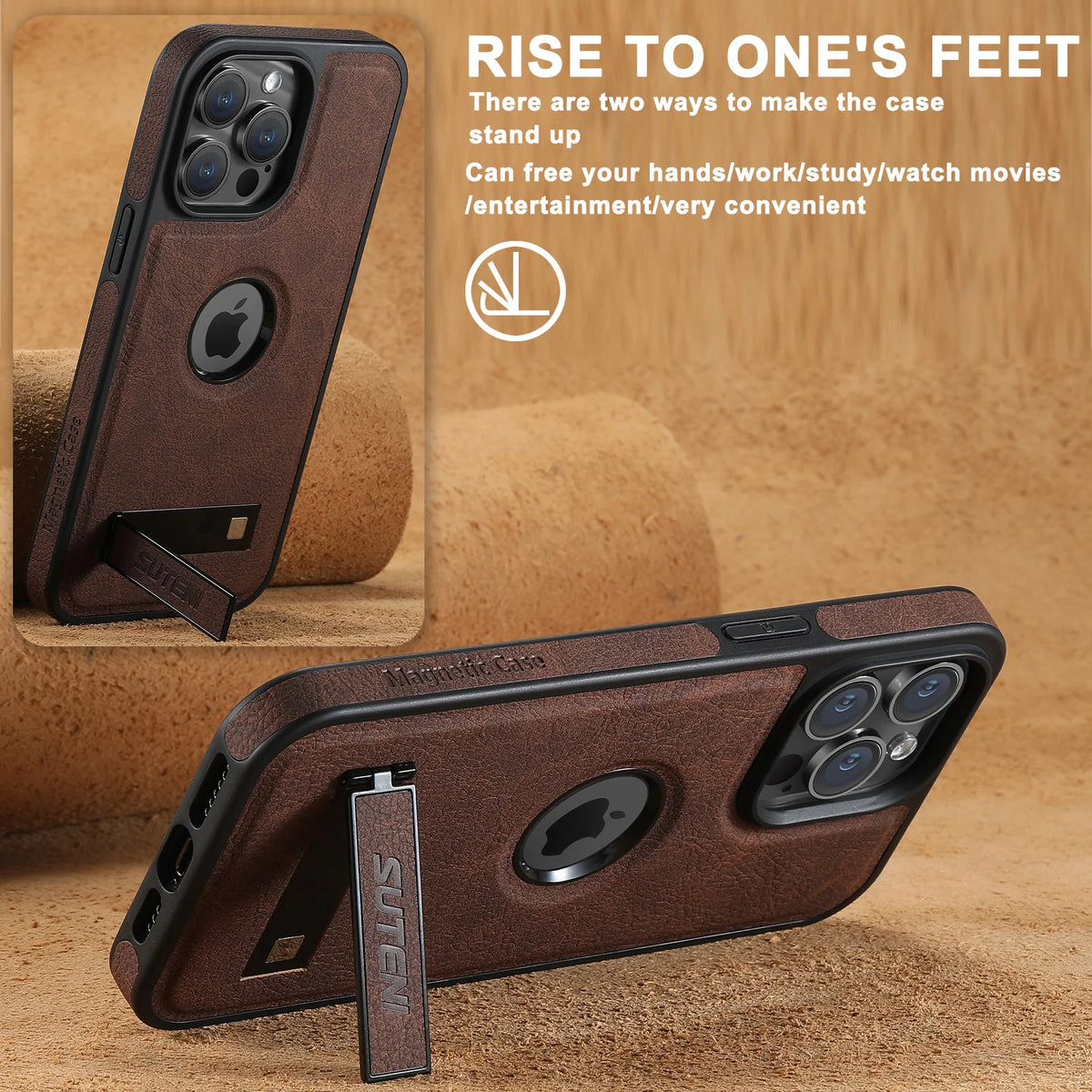 For Magsafe Invisible Bracket Cover For iPhone 12 13 14 15 16 17 18 Pro Max Magnetic Leather Phone Case For IPhone 17 18 Pro Max