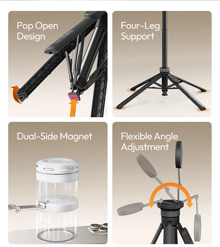 Ulanzi MT85 Automatic Phone Tripod Smartphone Selfie Stick Stand 1.5M With Bluetooth Controller 10M Wireless Magsafe for TikTok