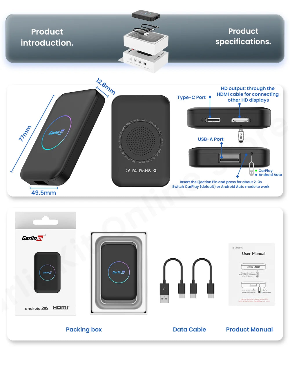 CarlinKit LiteS Android Tv Box Wireless Carplay Android auto Adapter Support Youtube Netfilx IPTV Spotify Car Radios Accessories