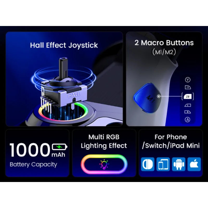 Beboncool Handy Controller for Iphone/Android/Switch 2/Switch/Oled, Mobile Controller with Rgb Light, Hall Effect Joystick