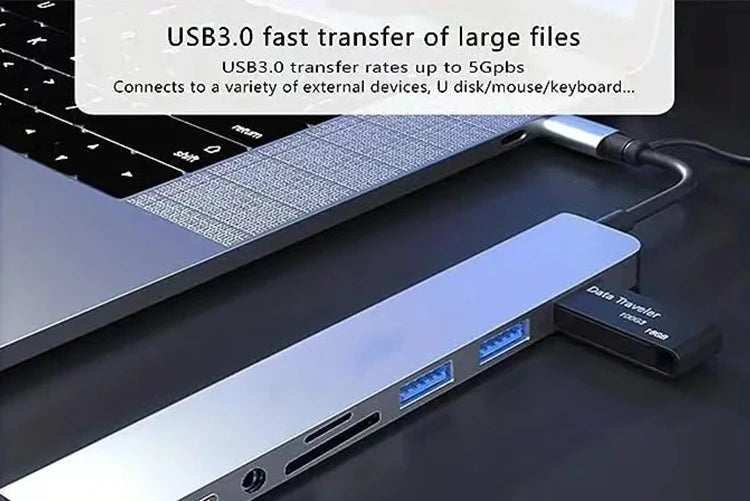 8 In 1 USB Type-C HUB with Splitter Card Reader USB 3.0 2.0 SD/TF Splitter Card Reader Docking Station for HUAWEI Xiaomi PC