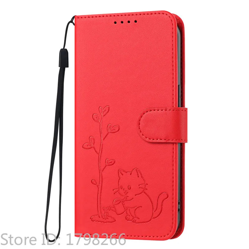 Cats & Trees Pattern Leather Phone Case For VIVO Y39 Y29 Y19S Y38 Y78+ Y17S Y27 Y36 Y16 Y56 5G Wallet Flip Cover Card Holder Bag