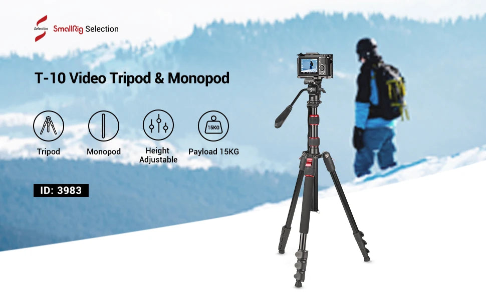 SmallRig T-10 Aluminum Tripod Compact lightweight Foldable Tripod Can Load 15kg Suitable Various Scenarios for Camera Phone 3983