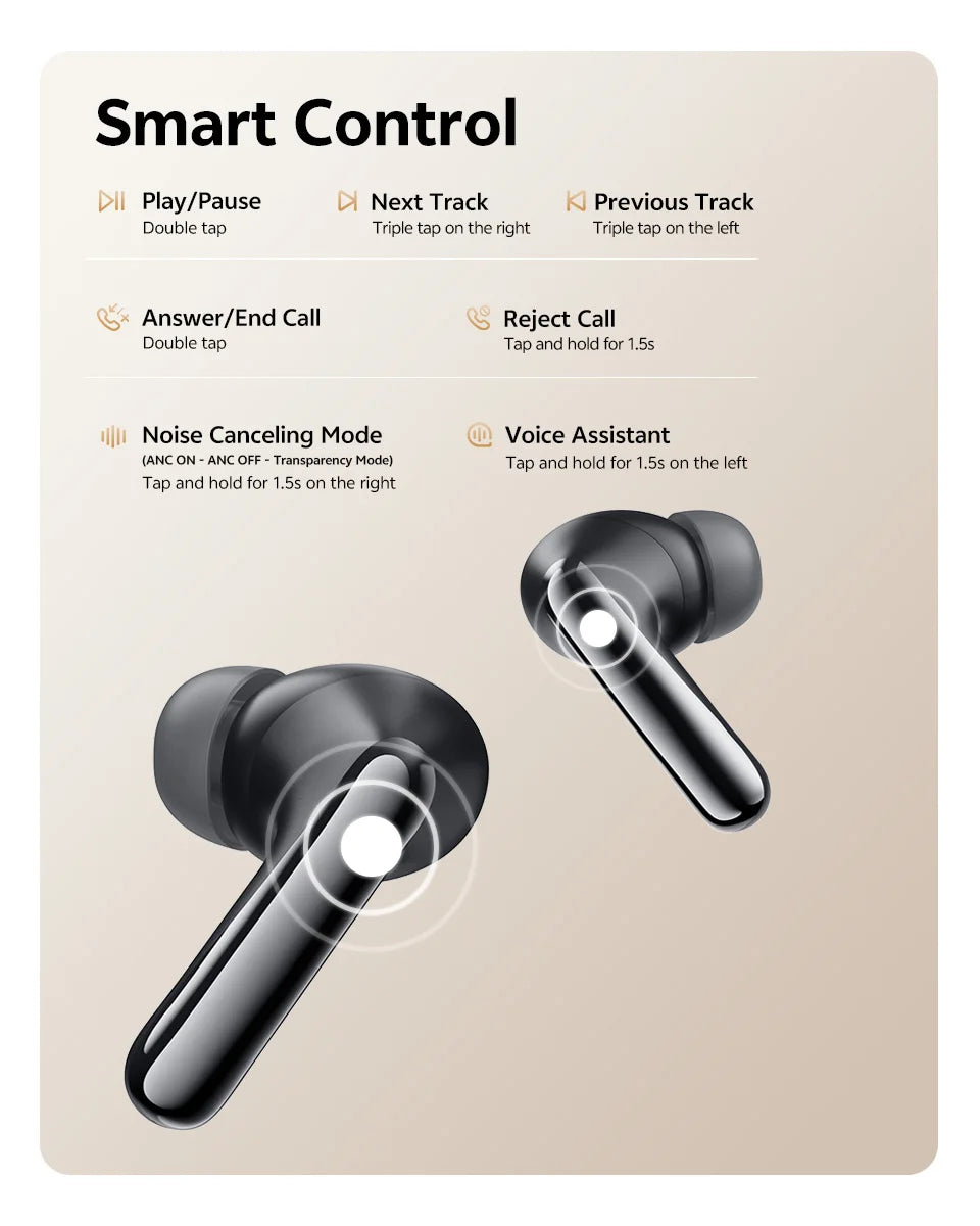 QCY BH25HT19A MeloBuds N60 Hybrid ANC Wireless Bluetooth 6.0 Earbuds LDAC Hi-Res Audio Dual Driver Headphone Bass Boost Earphone