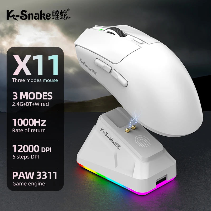 X11PRO Wireless Gaming Mouse, Tri-Mode Bluetooth+2.4G+wired,65g Lightweight, PAW3311 Sensor, 12000 DPI