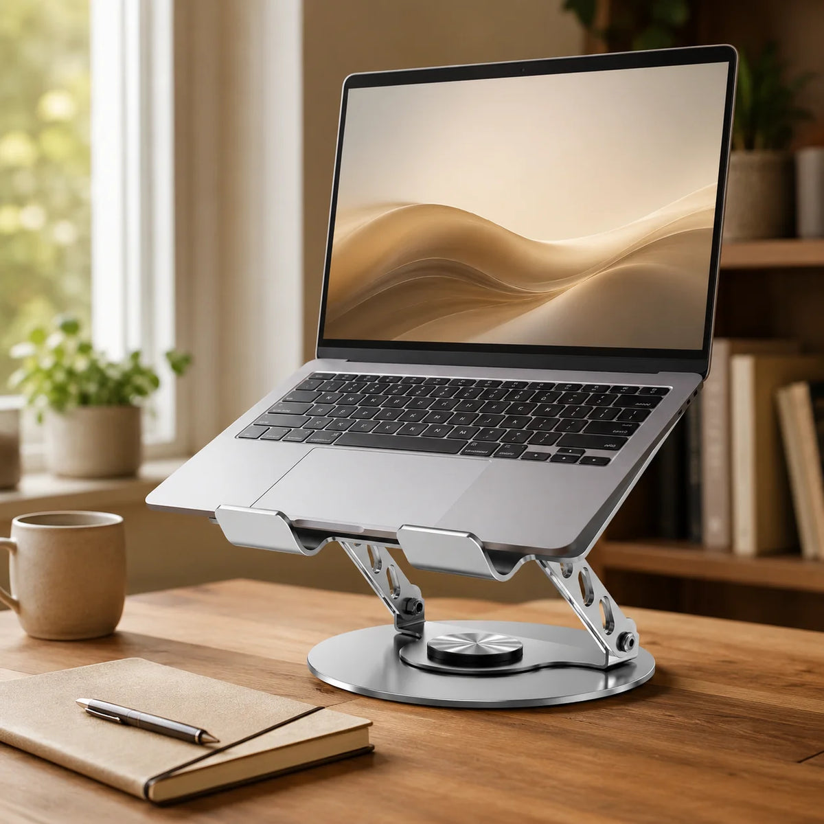360 Degree Swivel Laptop Stand, Height Adjustable Computer Riser, Ergonomic Cooling Laptop Holder, Metal Notebook Tablet Mount