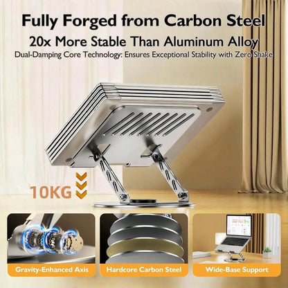 360 Degree Swivel Laptop Stand, Height Adjustable Computer Riser, Ergonomic Cooling Laptop Holder, Metal Notebook Tablet Mount