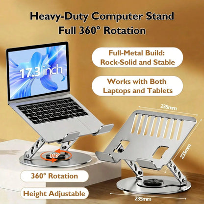 360 Degree Swivel Laptop Stand, Height Adjustable Computer Riser, Ergonomic Cooling Laptop Holder, Metal Notebook Tablet Mount