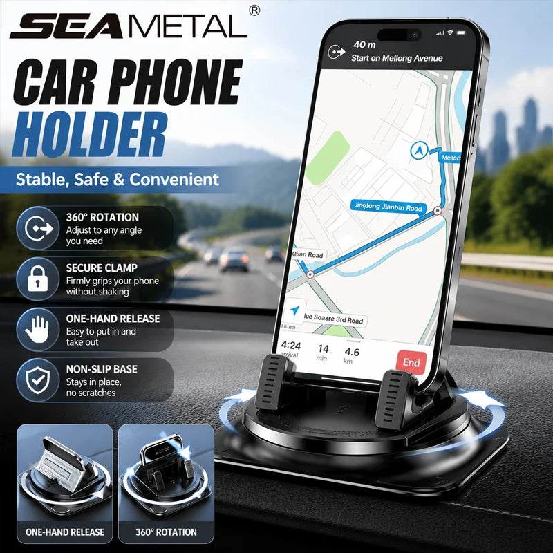 SEAMETAL Universal 360° Rotatable Car Phone Holder Anti-Slip Dashboard Phone Mount Non-Slip GPS Holder Stand for All Smartphones
