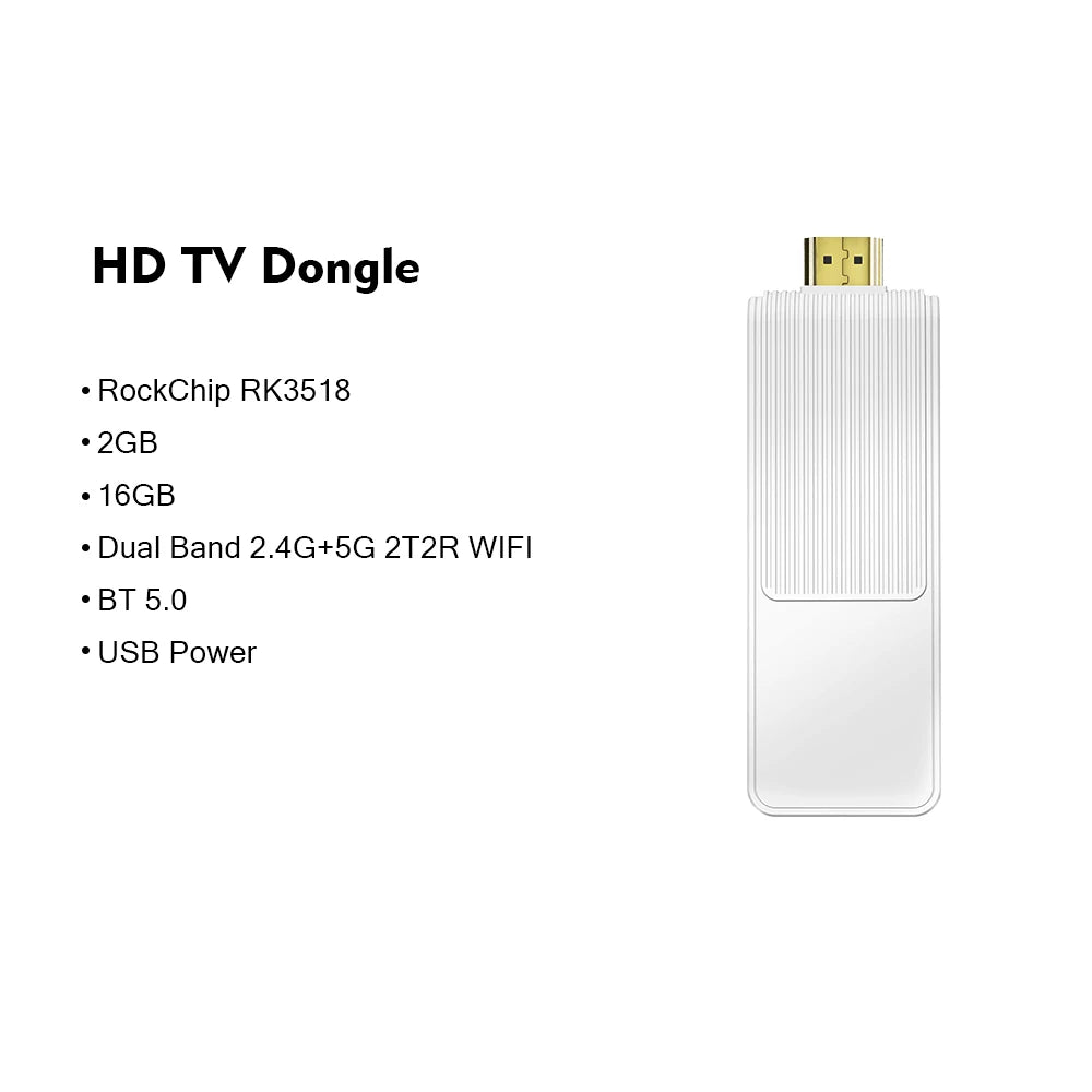 S13 Air Smart TV Stick Android 14 Rockchip RK3518, 2.4G&5G WiFi6 Dual Band, 2GB 16GB ROM 4K HDR Bluetooth Voice Remote Control