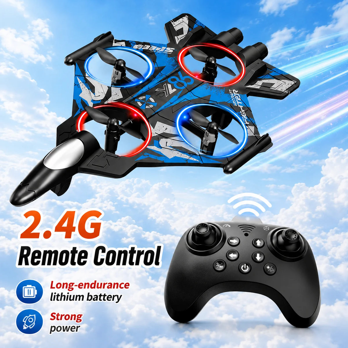 ZNLYRION Drone YL86 Fighter Shape With Screen Remote 480P Camera Fixed Height Hover Cool LED Light 360 Stunt Roll RC Quadcopter