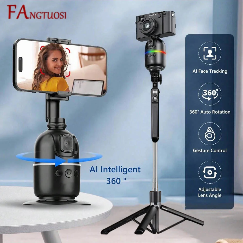 Selfie Stick Stabilizer 360° Auto Face Tracking AI Gimbal All-in-One Desktop Phone Holder Tripod for Smartphone Video Vlog Live