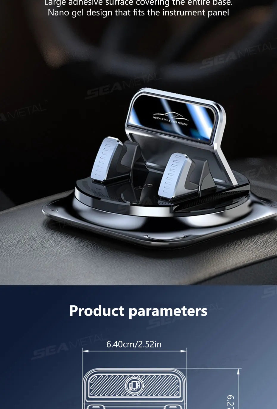 SEAMETAL Universal 360° Rotatable Car Phone Holder Anti-Slip Dashboard Phone Mount Non-Slip GPS Holder Stand for All Smartphones