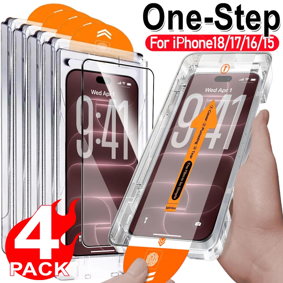 1/4Set 18PM Easy Install Screen Protector For iPhone 18 17 16 15 Pro Max 18pro 18Promax Dust Free Tempered Glass Protective Film