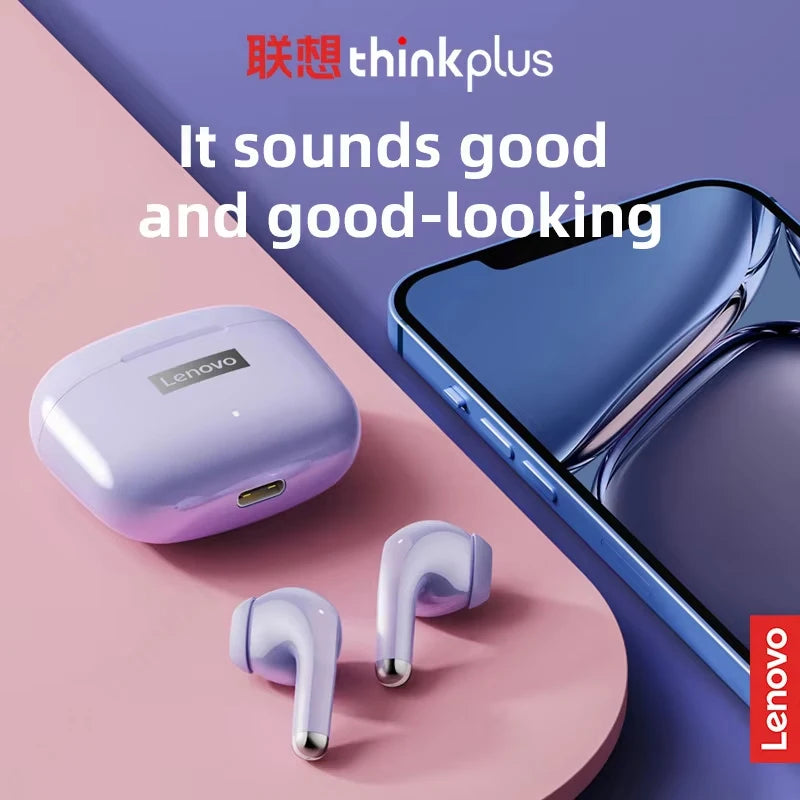 Lenovo LP40 Pro Wireless Earbuds Bluetooth 5.1 25H Playtime USB-C Fast Charge Deep Bass Touch Control IPX5 Sport Headphones