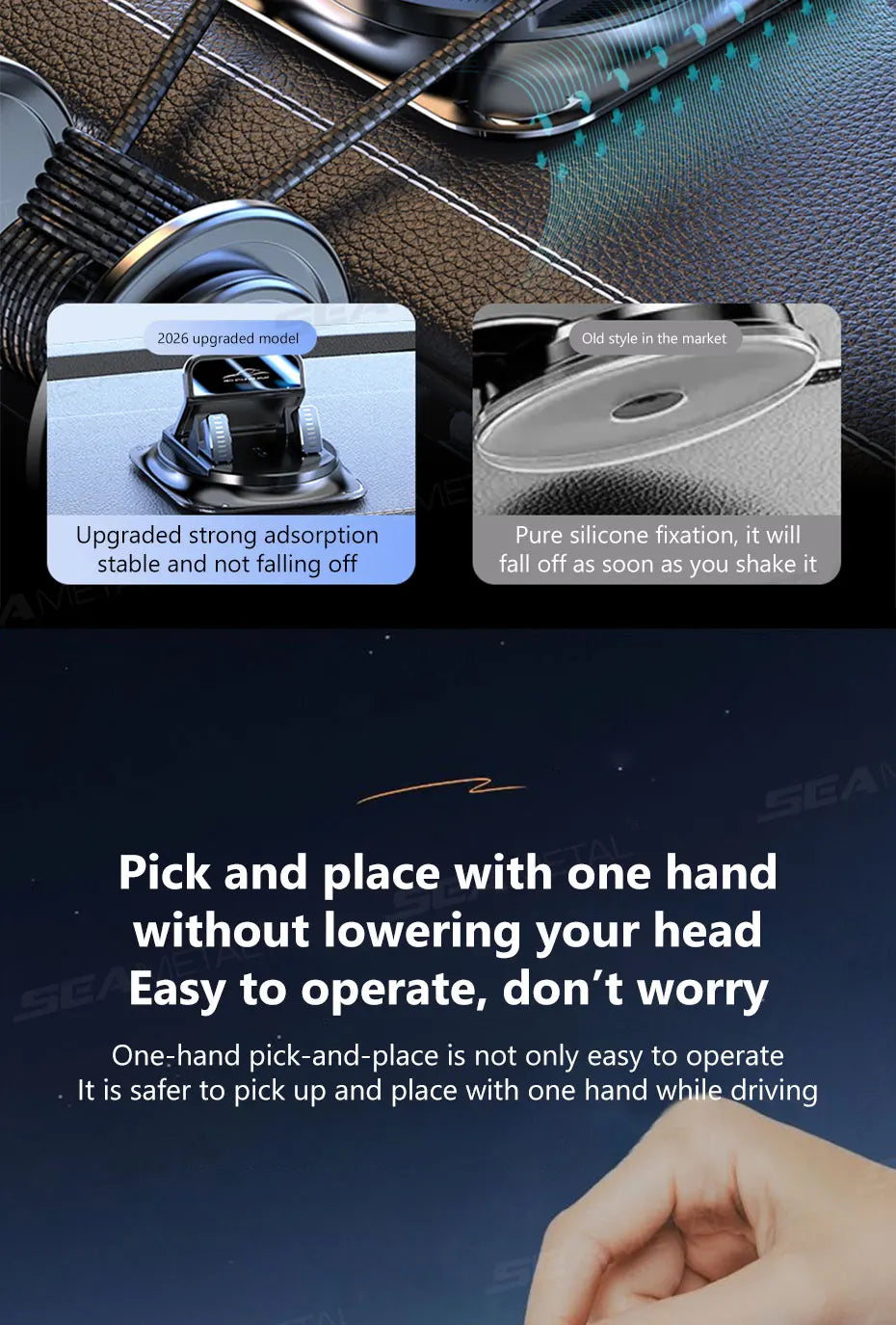 SEAMETAL Universal 360° Rotatable Car Phone Holder Anti-Slip Dashboard Phone Mount Non-Slip GPS Holder Stand for All Smartphones