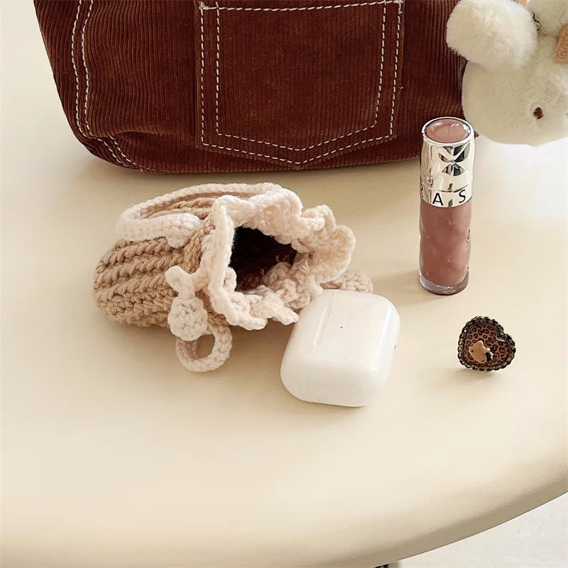 Korean Cute Knitted Handbag Case For Apple Airpods 4 Pro 2 3 1 Cover Soft Cloth Headphone Charging Cases For Airpod Pro 2 3 Capa