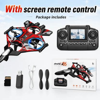 ZNLYRION Drone YL86 Fighter Shape With Screen Remote 480P Camera Fixed Height Hover Cool LED Light 360 Stunt Roll RC Quadcopter