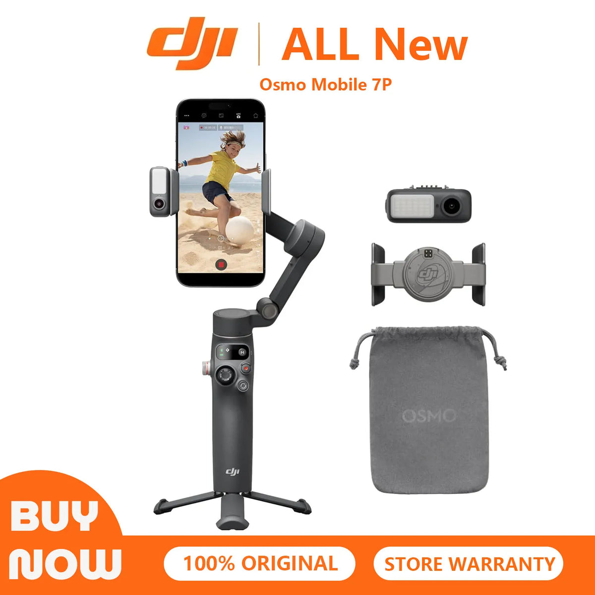 DJI Osmo Mobile 7P Gimbal Stabilizer 3-Axis Phone Gimbal with Built-in Extension Rod And Tripod Native Tracking Lighting Quick Launch One-Tap Edit 10hrs Use Phone Charging