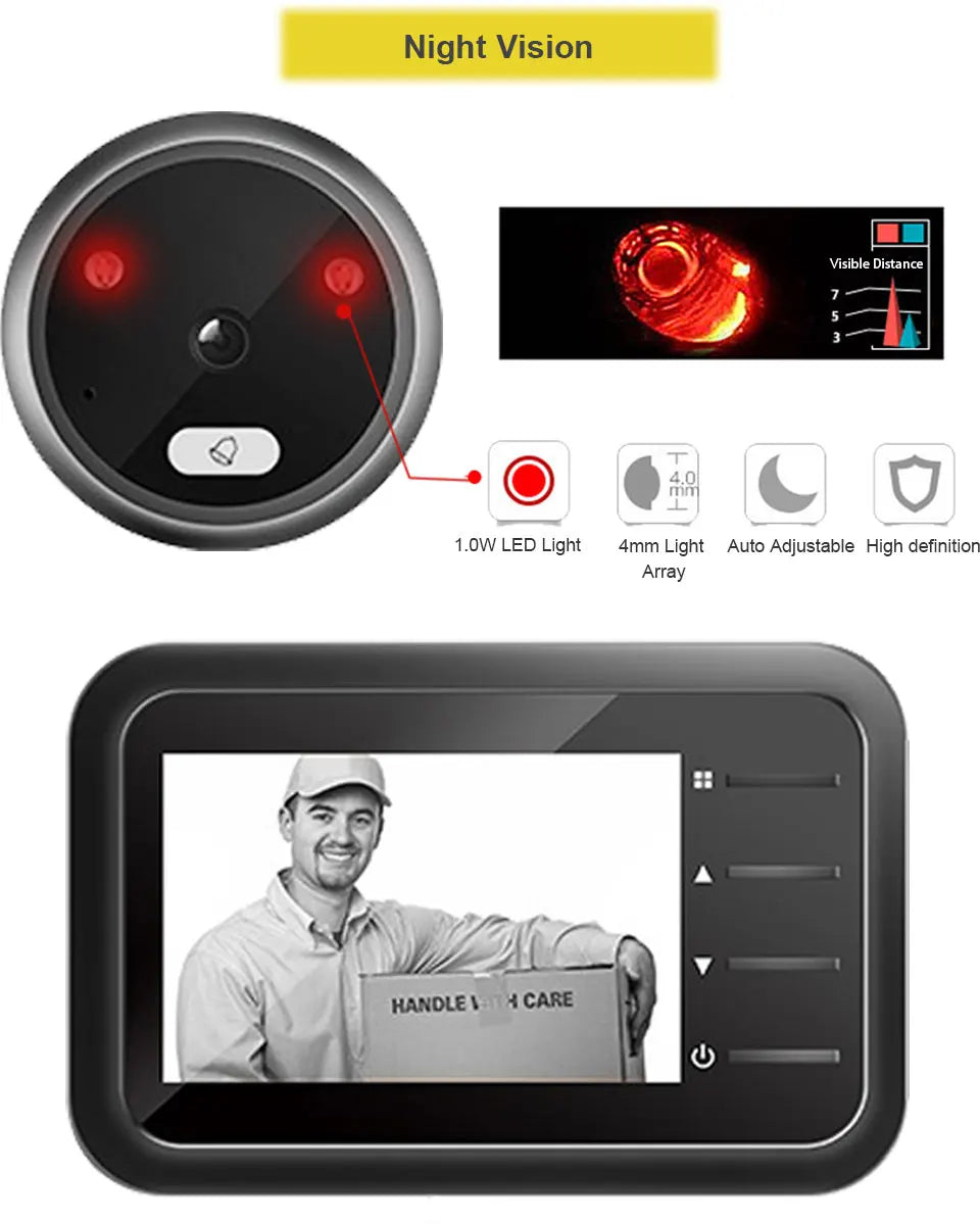 Video Peephole Doorbell Camera Video-eye Auto Record Electronic Ring Night View Digital Door Viewer Entry Home Security