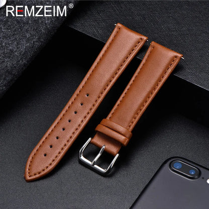 REMZEIM Watch Band Genuine Leather straps Watchbands 18mm 20mm 22mm 24mm Watch Accessories Women Men Brown Black Belt Band