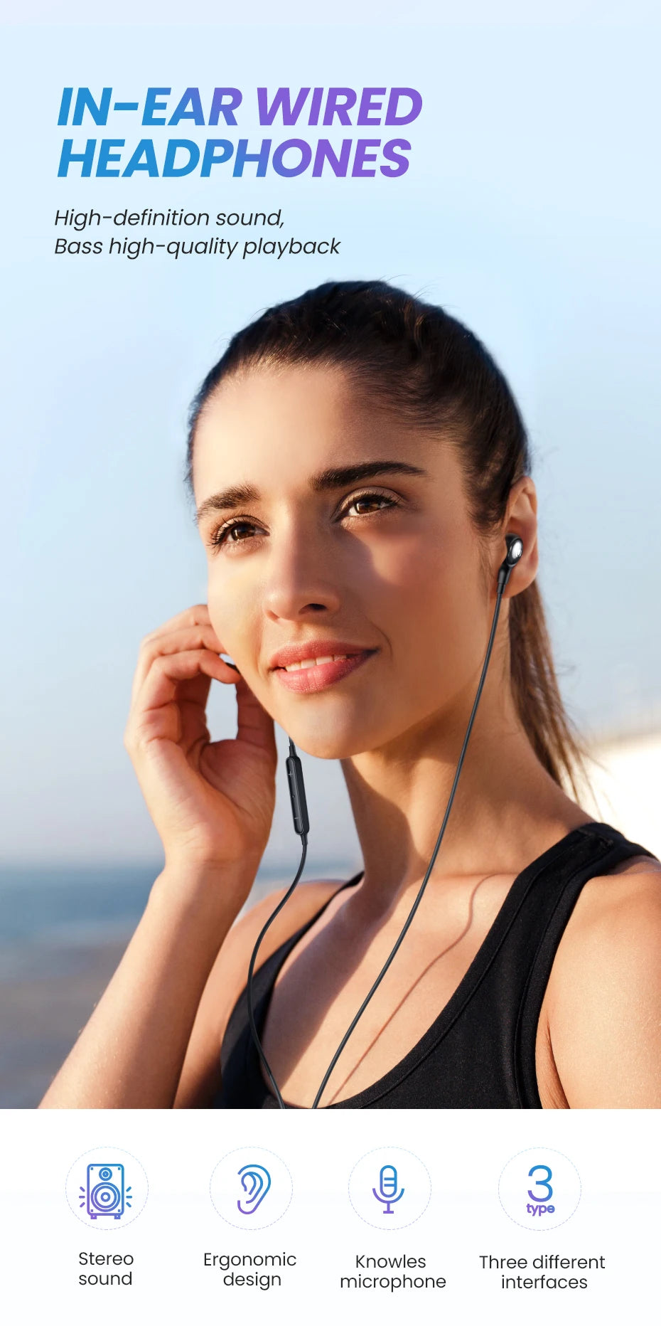 UGREEN Wired Earphone With Microphone In Ear 3.5mm Noise Cancelling USB Type C Lightning Earphones For iPhone 15 Pro Max Xiaomi