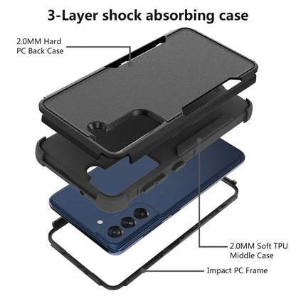 For Samsung Galaxy S21 FE S22 Plus S23 S24 Ultra 3 Layer Armor Hybrid Shockproof Case for A12 A32 A52 A52S A13 A33 A53 A14 A54