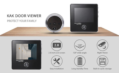 KAK 2.8" LCD Screen Electronic Door Viewer Bell IR Night Door Camera Photo Recording Digital Door Viewer Smart Peephole Doorbell