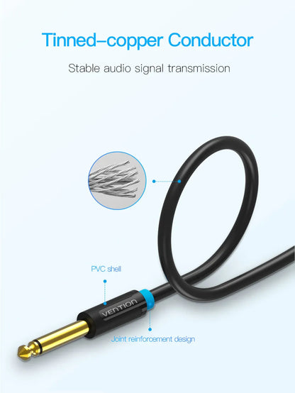 Vention Aux Guitar Cable 6.5 Jack 6.5mm to 6.5mm Audio Cable 6.35mm Aux Cable for Stereo Guitar Mixer Amplifier Speaker cablenew