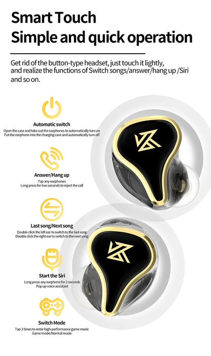 KZ SK10 Pro TWS Earphones Bluetooth Wireless Hybrid HiFi Game Earbuds Noise Cancelling Sport Monitor Headset Z3 SKS S2 Z1PRO